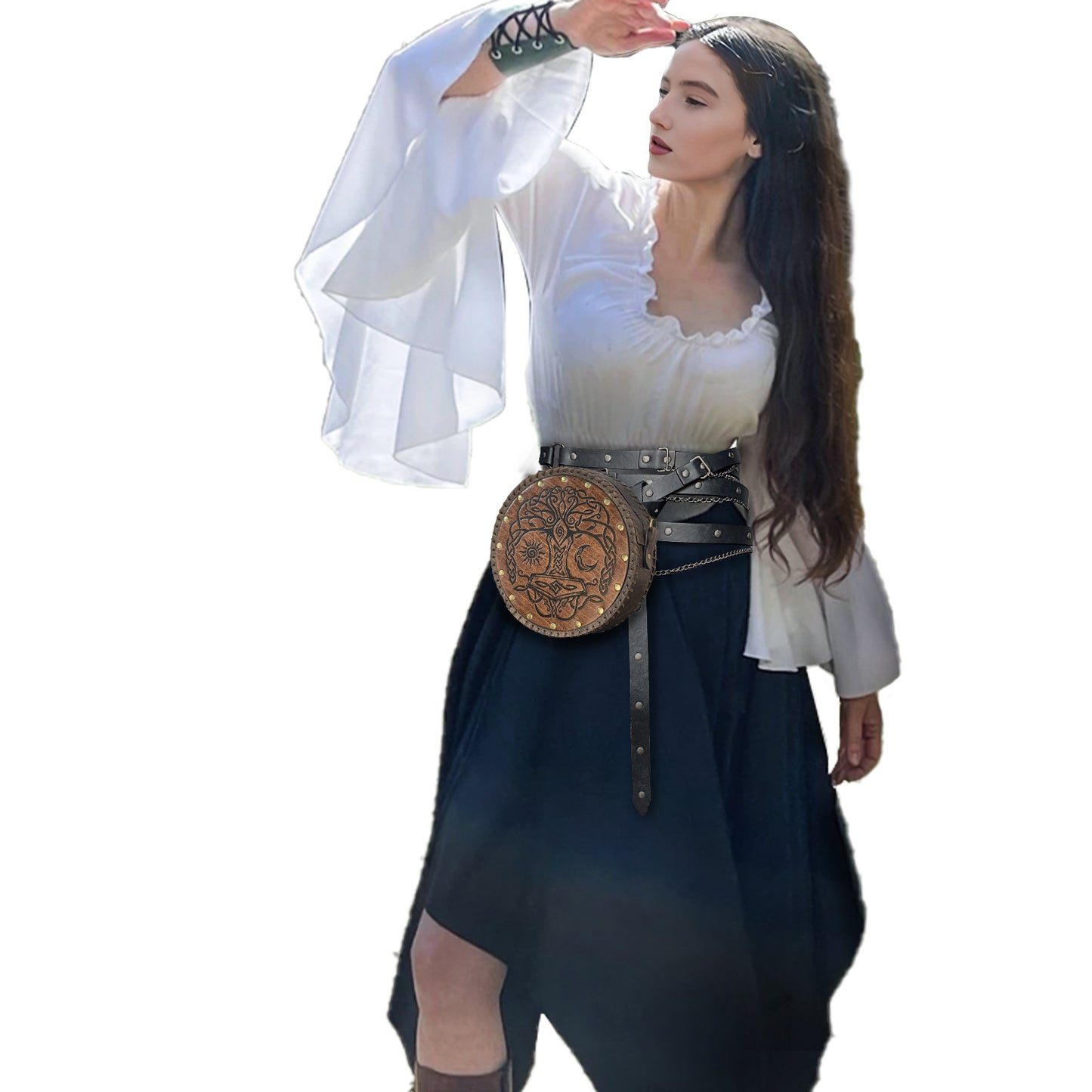 HiiFeuer Viking Embossed Crossbody Bag, Nordic Faux Leather Belt Bag Satchel Bag, Medieval Portable Cosplay Shoulder Bag