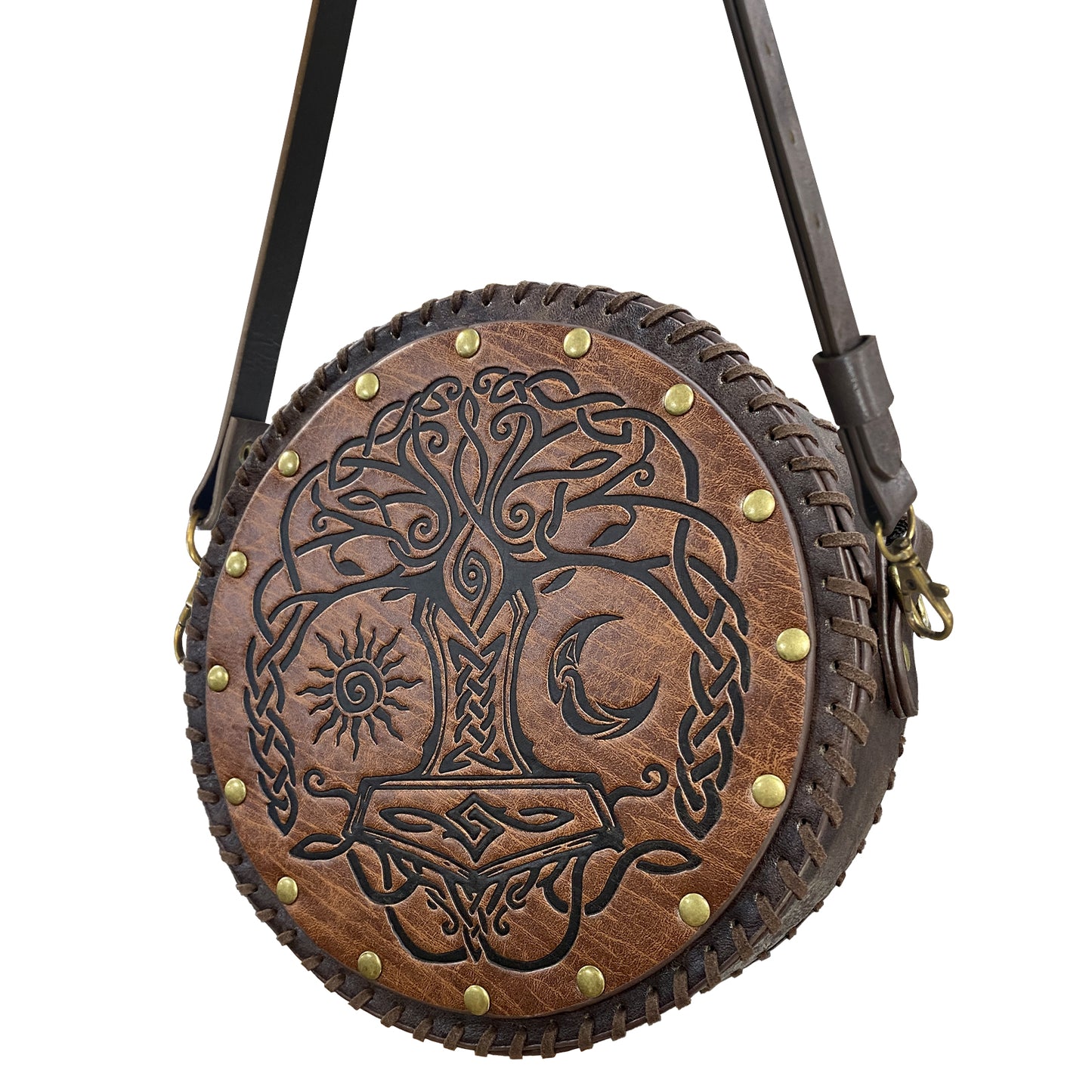 HiiFeuer Viking Embossed Crossbody Bag, Nordic Faux Leather Belt Bag Satchel Bag, Medieval Portable Cosplay Shoulder Bag