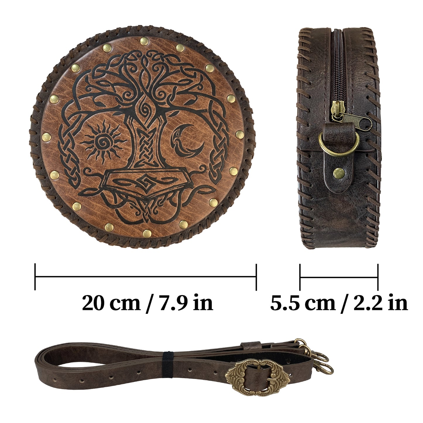 HiiFeuer Viking Embossed Crossbody Bag, Nordic Faux Leather Belt Bag Satchel Bag, Medieval Portable Cosplay Shoulder Bag