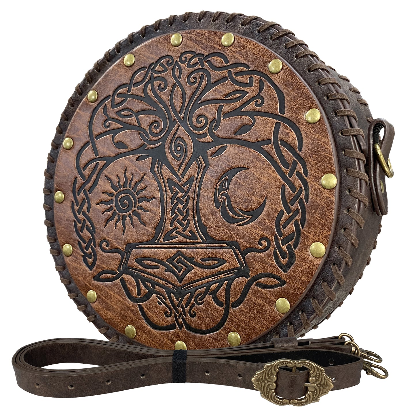 HiiFeuer Viking Embossed Crossbody Bag, Nordic Faux Leather Belt Bag Satchel Bag, Medieval Portable Cosplay Shoulder Bag