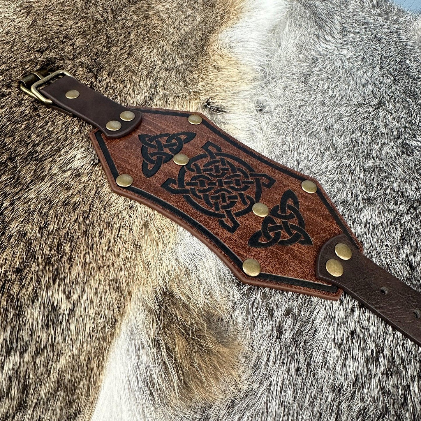 HiiFeuer Medieval Embossed Alchemy Faux Leather Cuff Bracelet, Fantasy Retro Wristband, Wizard Buckle Fastening Cuff Bangle Bracelet