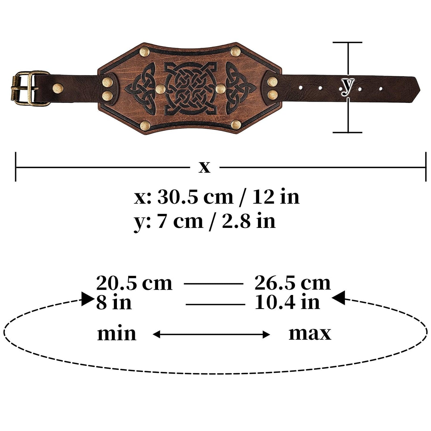 HiiFeuer Medieval Embossed Alchemy Faux Leather Cuff Bracelet, Fantasy Retro Wristband, Wizard Buckle Fastening Cuff Bangle Bracelet