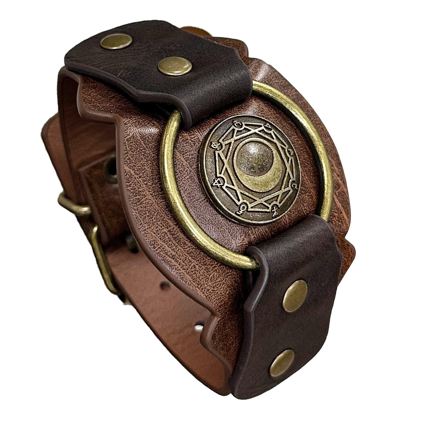 HiiFeuer Medieval Embossed Alchemy Faux Leather Cuff Bracelet, Fantasy Retro Wristband, Wizard Buckle Fastening Cuff Bangle Bracelet