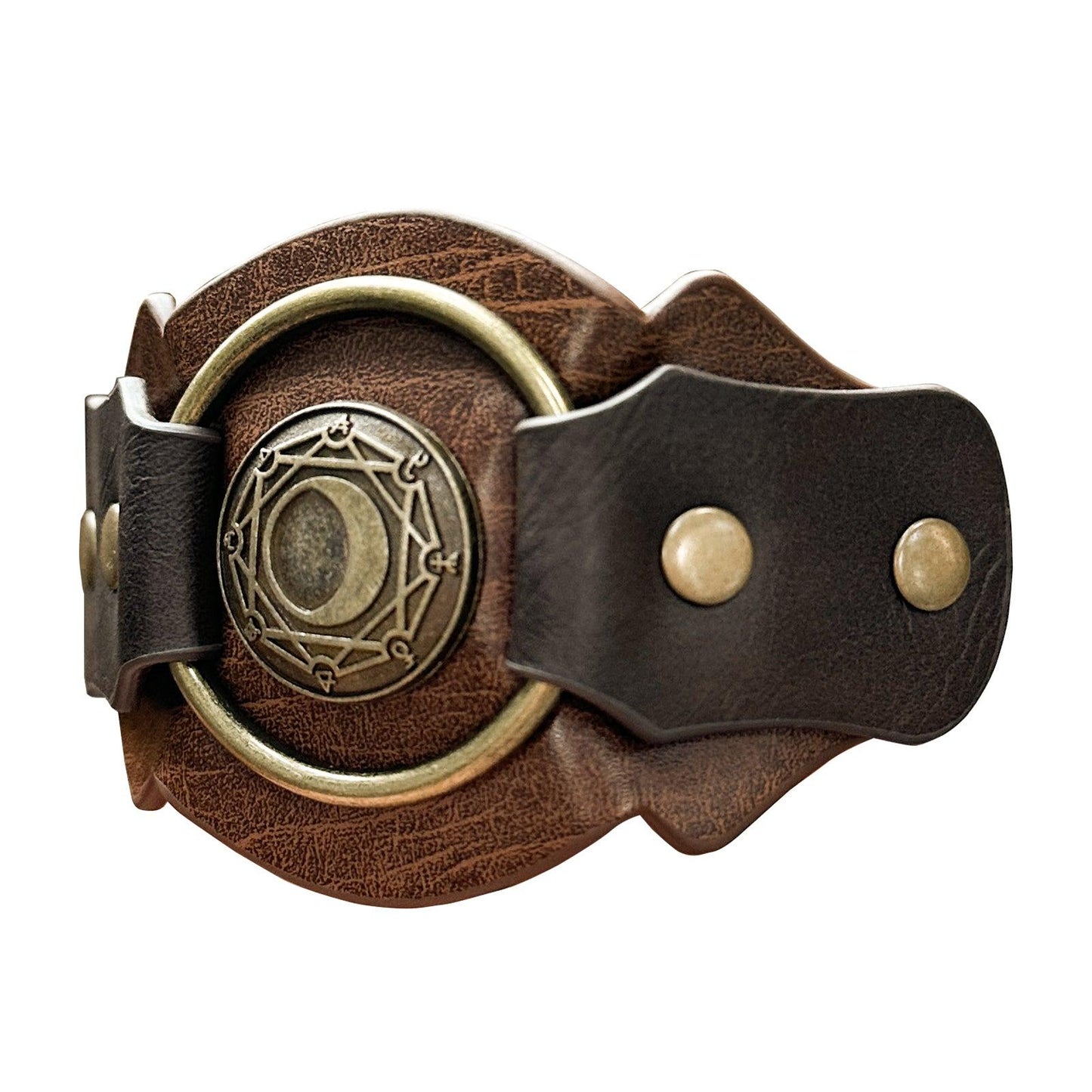 HiiFeuer Medieval Embossed Alchemy Faux Leather Cuff Bracelet, Fantasy Retro Wristband, Wizard Buckle Fastening Cuff Bangle Bracelet