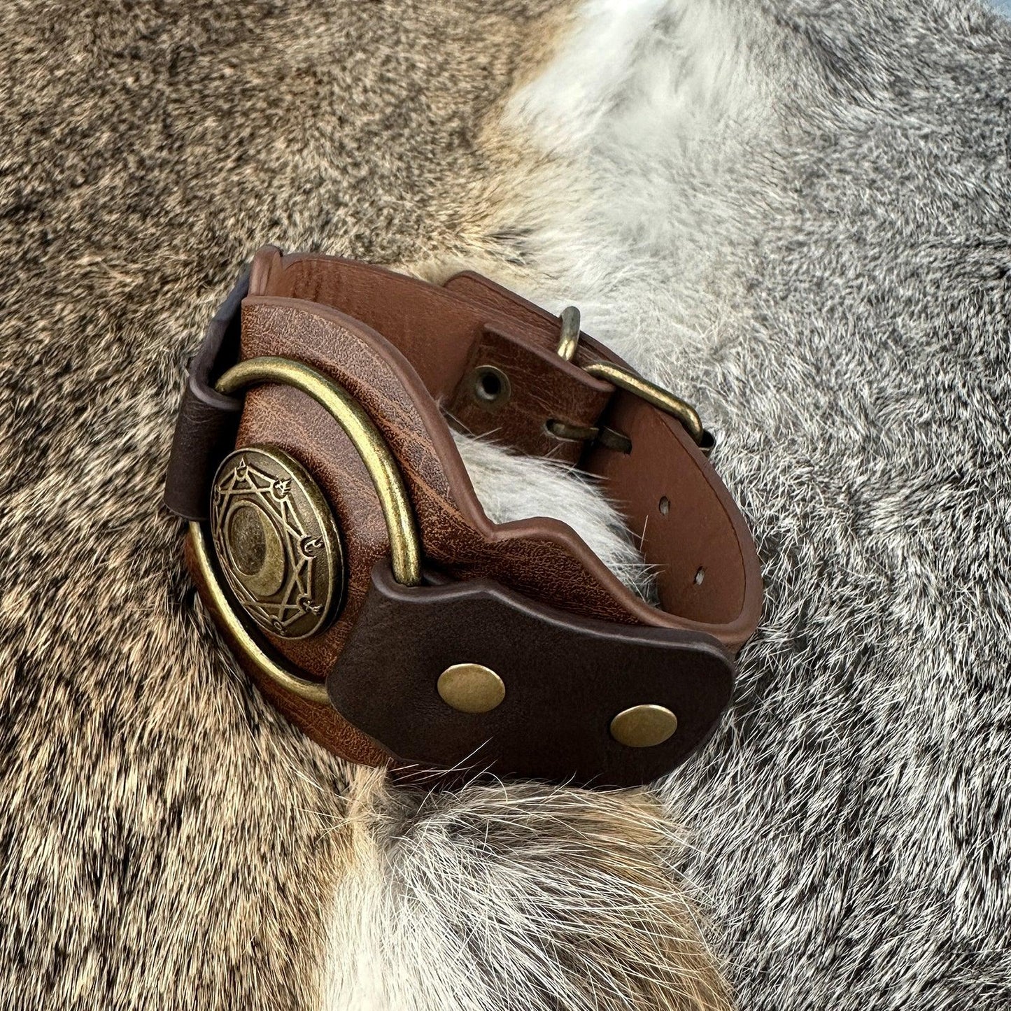 HiiFeuer Medieval Embossed Alchemy Faux Leather Cuff Bracelet, Fantasy Retro Wristband, Wizard Buckle Fastening Cuff Bangle Bracelet