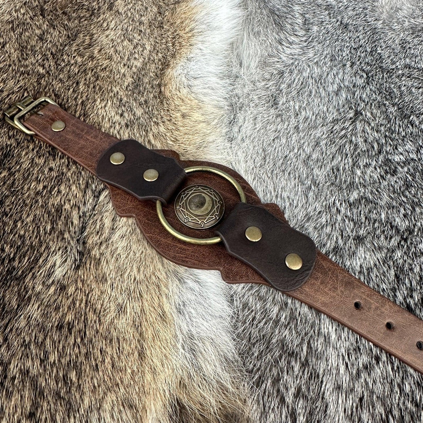 HiiFeuer Medieval Embossed Alchemy Faux Leather Cuff Bracelet, Fantasy Retro Wristband, Wizard Buckle Fastening Cuff Bangle Bracelet