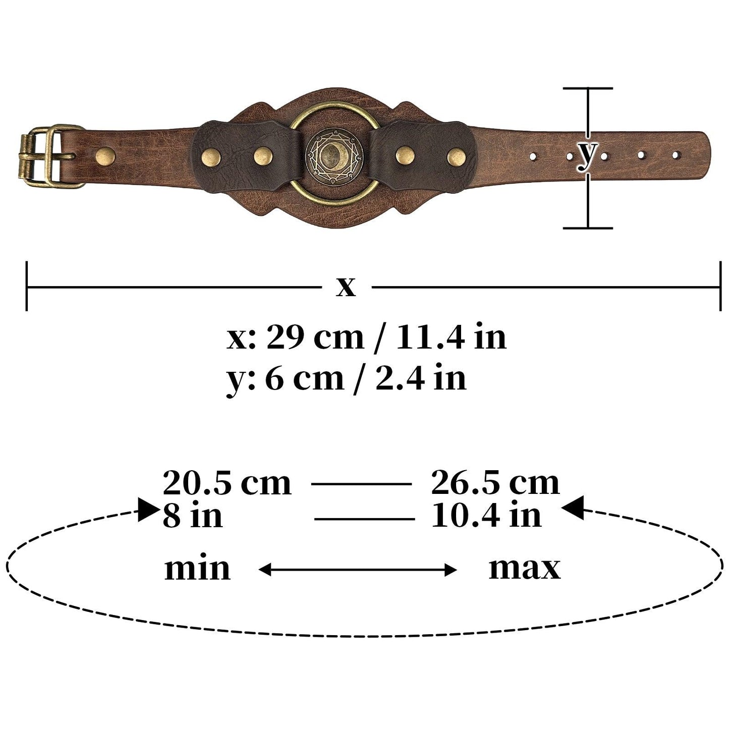 HiiFeuer Medieval Embossed Alchemy Faux Leather Cuff Bracelet, Fantasy Retro Wristband, Wizard Buckle Fastening Cuff Bangle Bracelet
