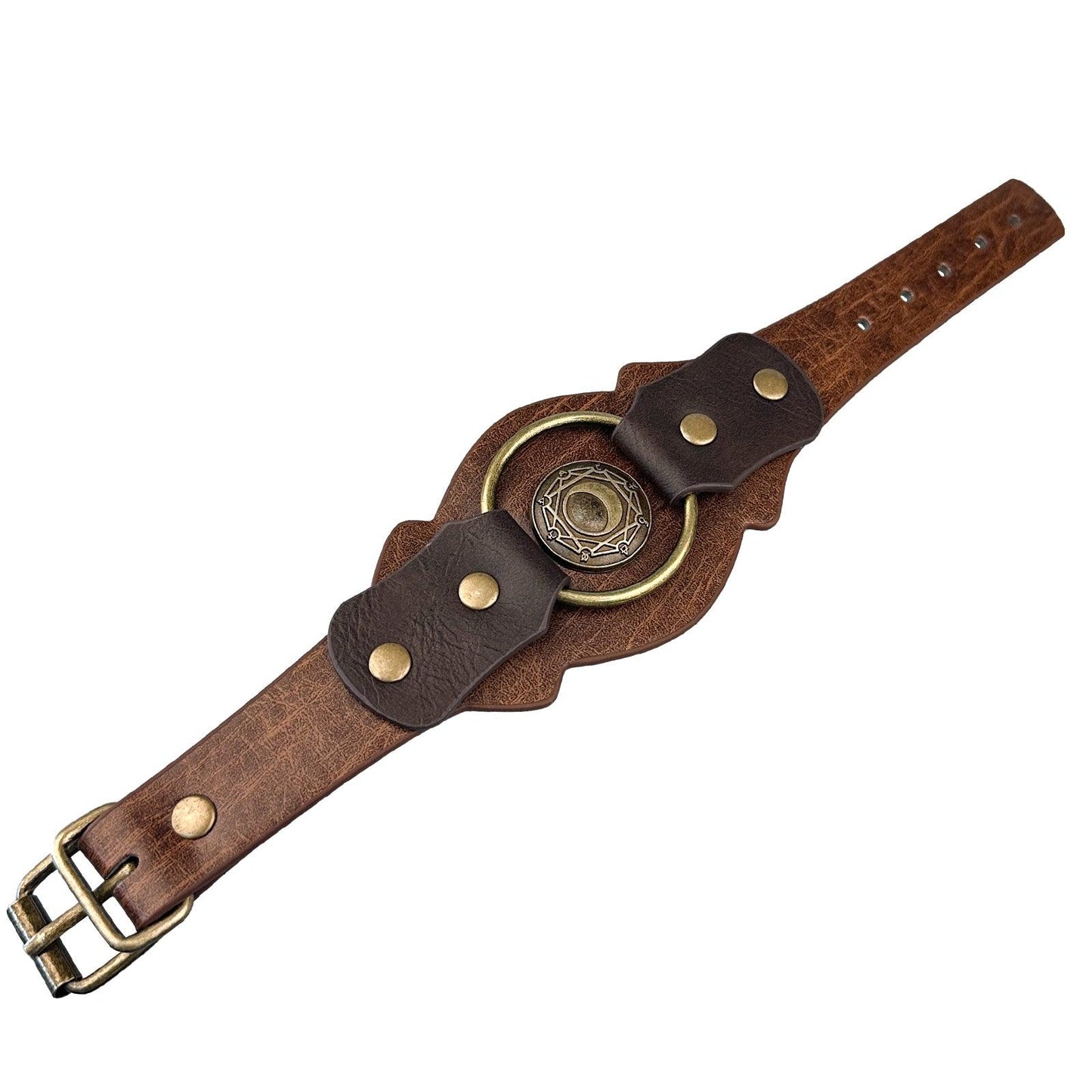 HiiFeuer Medieval Embossed Alchemy Faux Leather Cuff Bracelet, Fantasy Retro Wristband, Wizard Buckle Fastening Cuff Bangle Bracelet