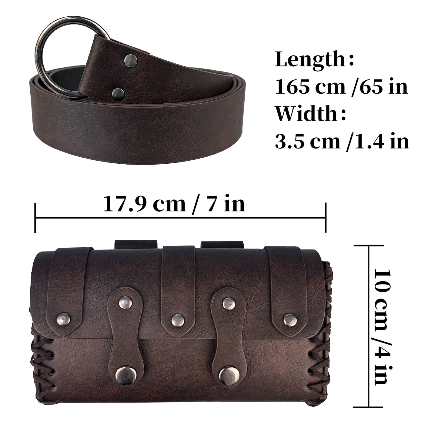 HiiFeuer Medieval Faux Leather Belt Bag with O Ring Belt, Renaissance Cosplay Belt Pouch, Portable Phone Bag for Ren Faire