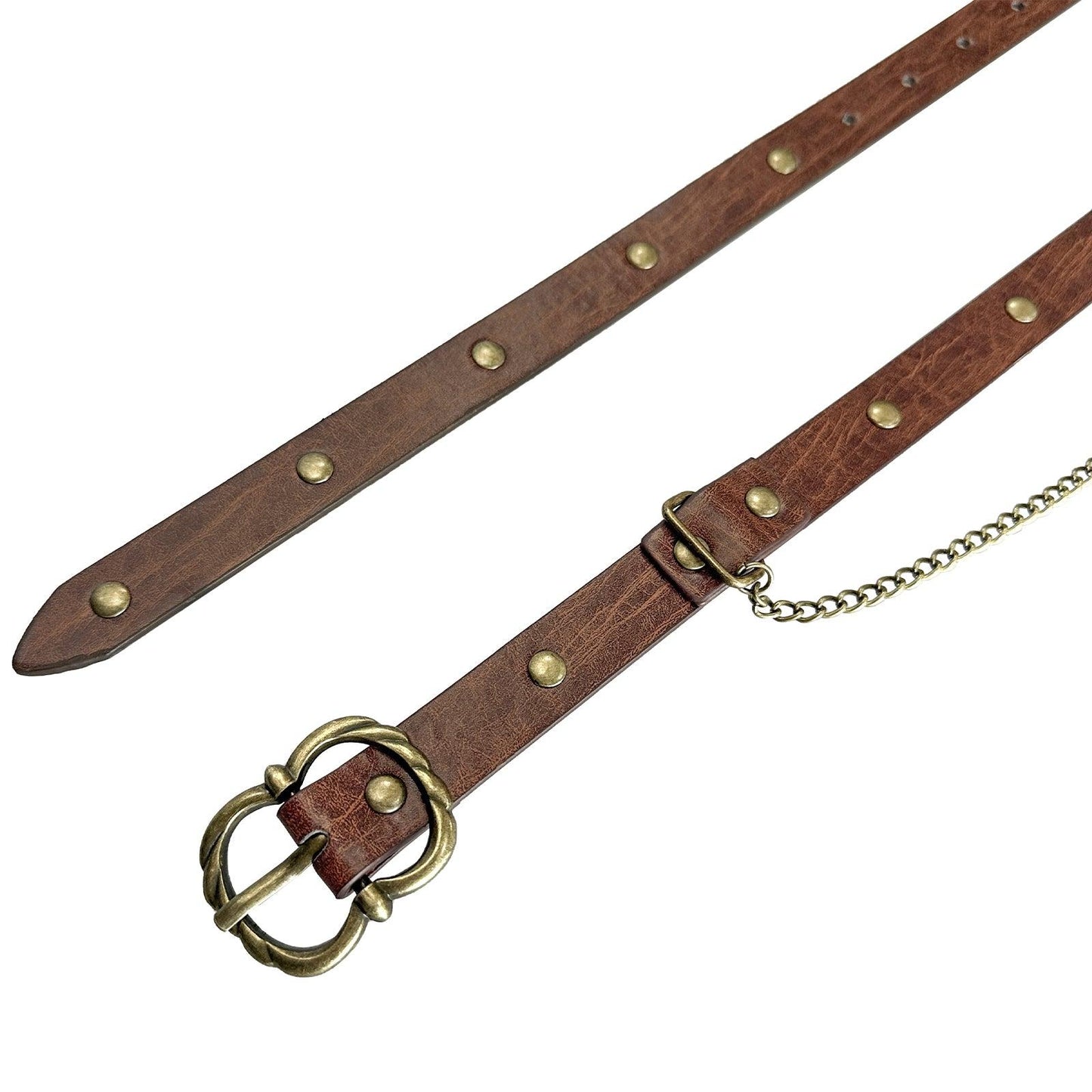 HiiFeuer Medieval DIY Faux Leather Metal Chain Belt, Vintage Adjustable Thin Belt For Women, Retro Skinny Belt For Dresses