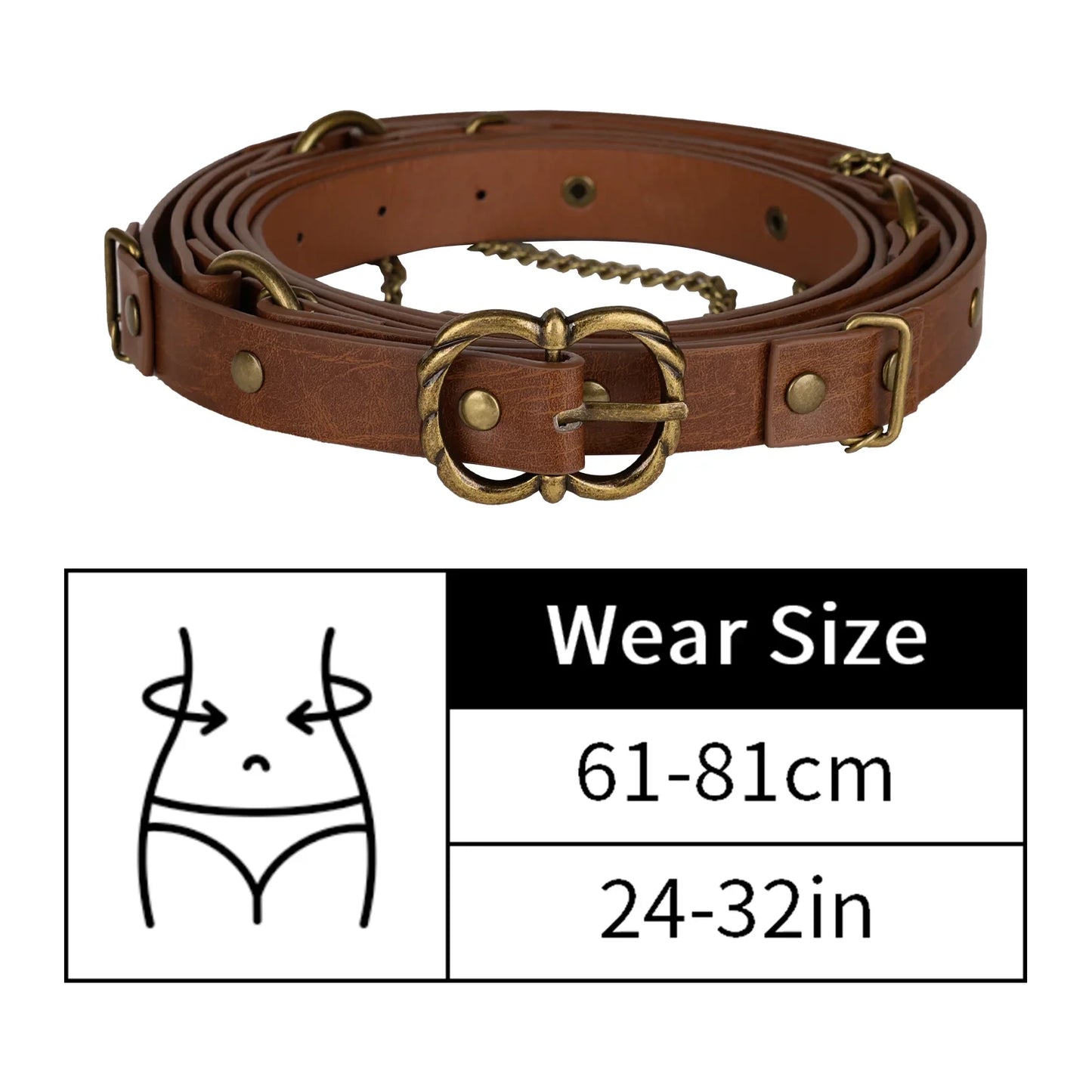 Girls Medieval DIY Faux Leather Metal Chain Belt