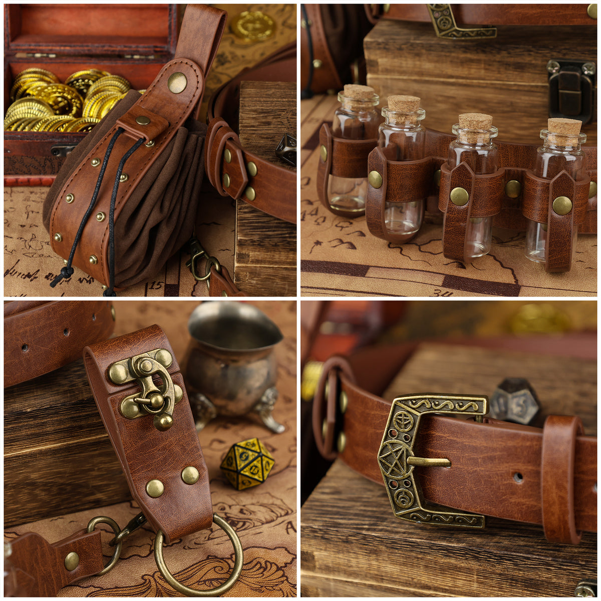 HiiFeuer 4PCs Medieval Alchemy Belt with Potion Vials