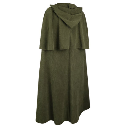 HiiFeuer Medieval Corduroy Hooded Cloak with Adjustable Brooch
