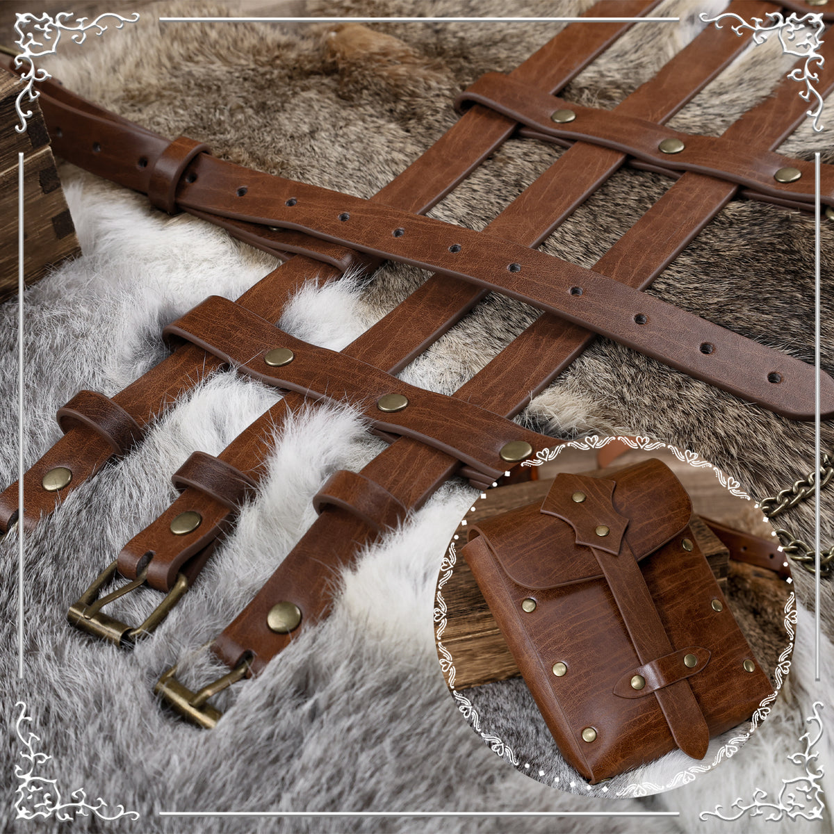 HiiFeuer 2PCs Punk Women Faux Leather Harness Waist Belt