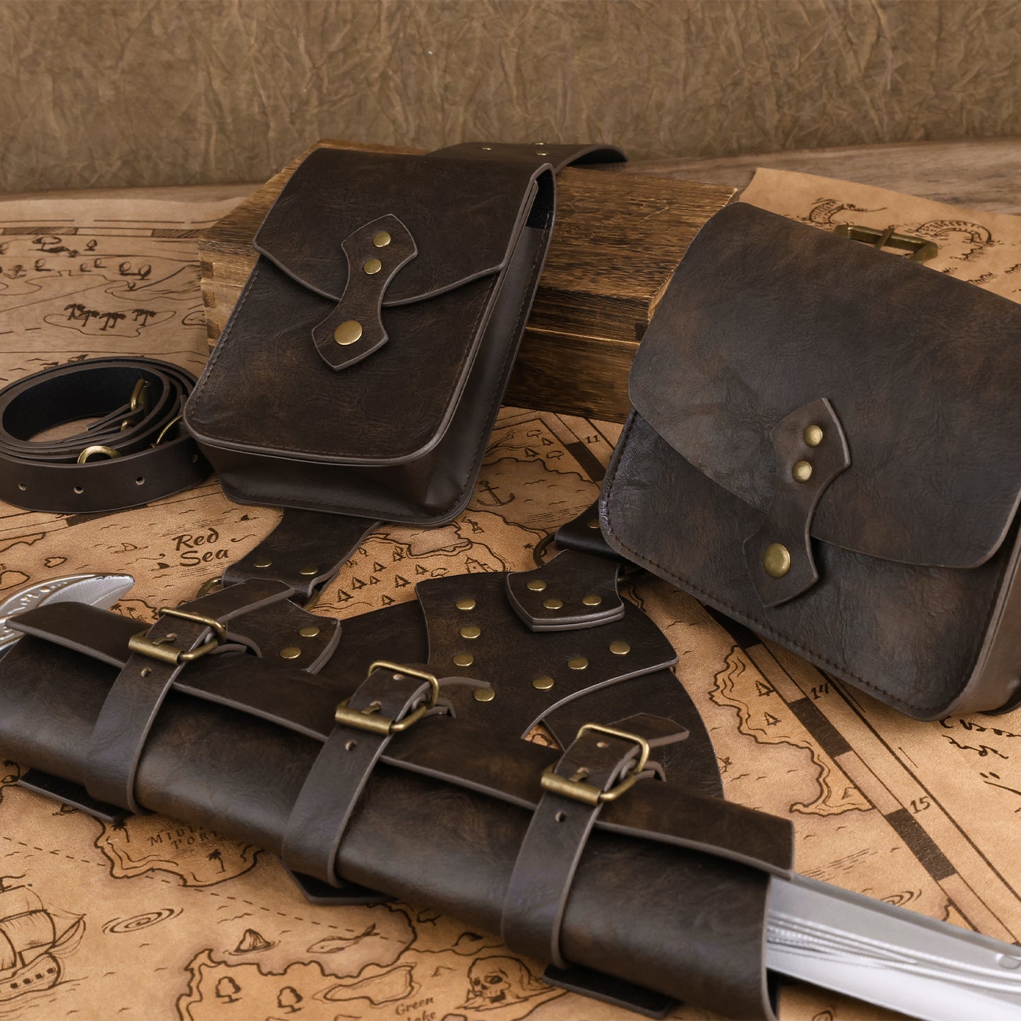 HiiFeuer 4Pcs Medieval Tactical Baldric Belt Pouches Sword Frog