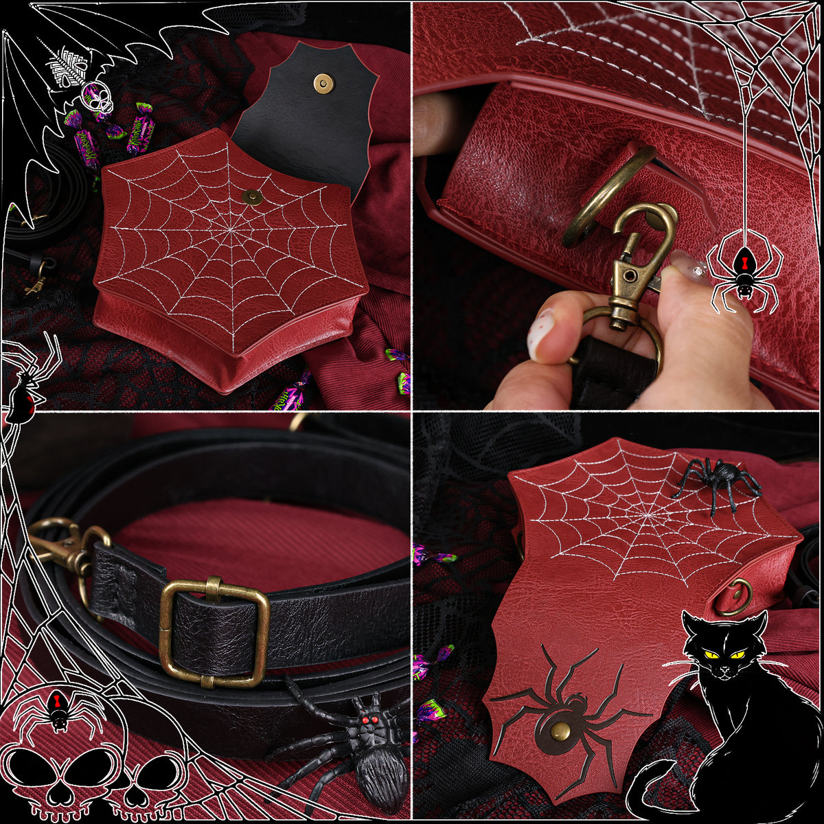 HiiFeuer Gothic Faux Leather Spider Web Purse