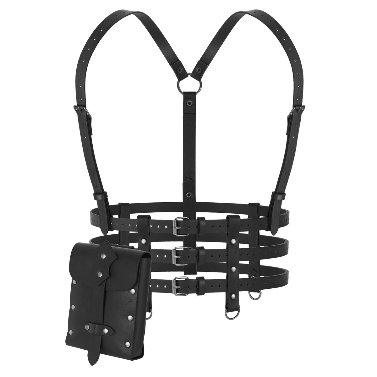 HiiFeuer 2PCs Punk Women Faux Leather Harness Waist Belt