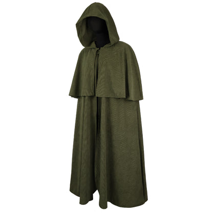 HiiFeuer Medieval Corduroy Hooded Cloak with Adjustable Brooch