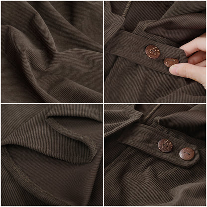 HiiFeuer Medieval Corduroy Hooded Cloak with Adjustable Brooch