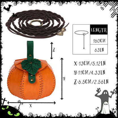 HiiFeuer Faux Leather Pumpkin Shaped Pouch with Woven Lanyard