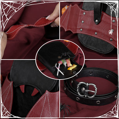 HiiFeuer Medieval Faux Leather Bat Belt Bag with Embroidered Wings