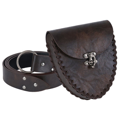 HiiFeuer Medieval Faux Leather Belt with Viking Waist Bag