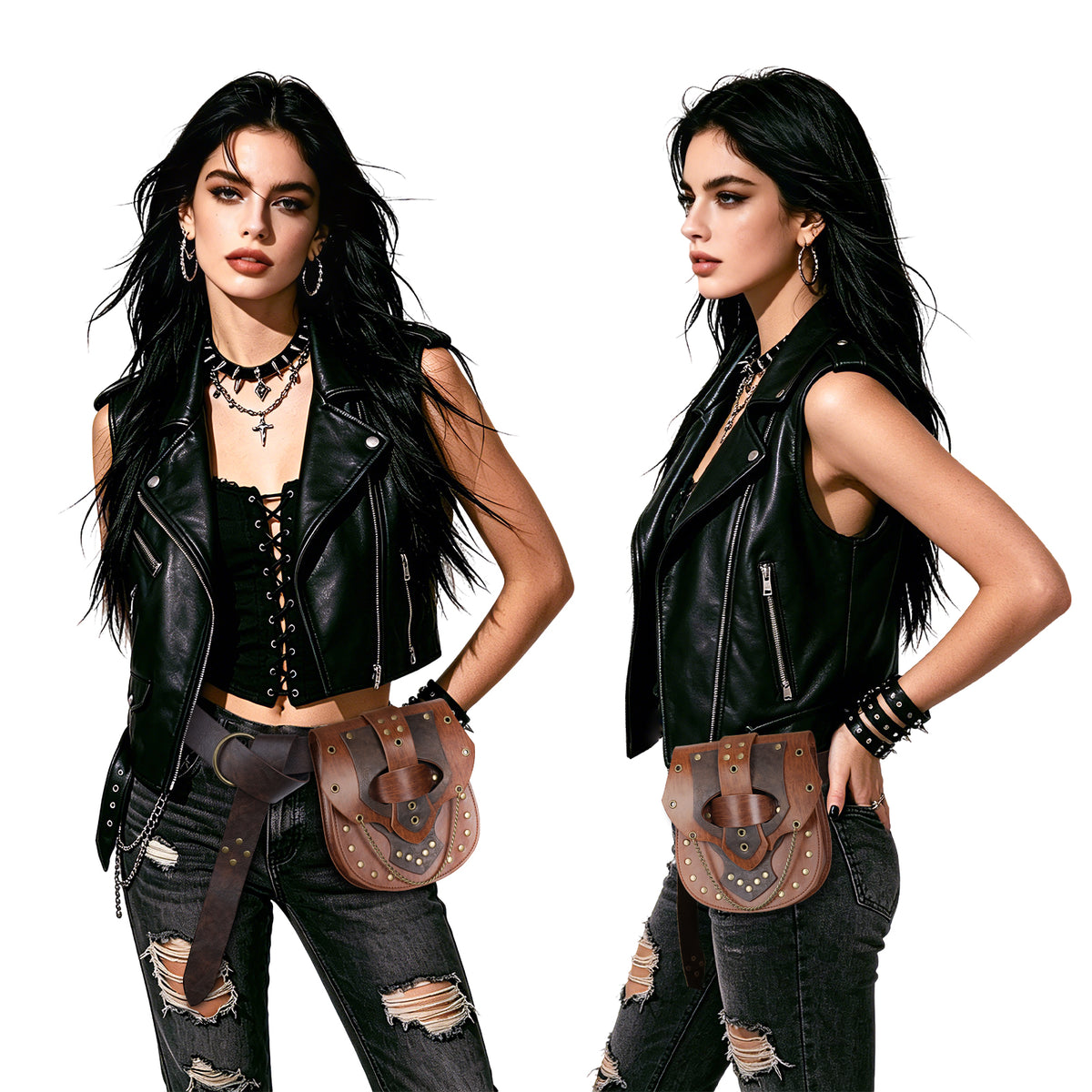 HiiFeuer Steampunk Studded Waist Pack Bag with Belt