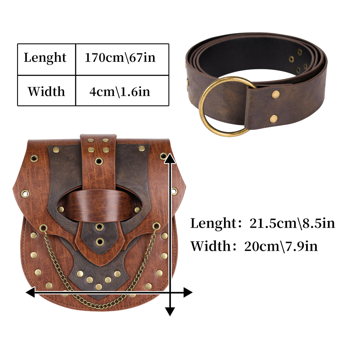 HiiFeuer Steampunk Studded Waist Pack Bag with Belt