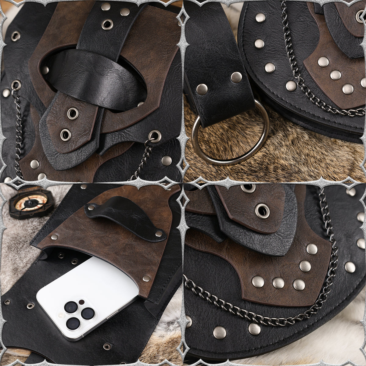 HiiFeuer Steampunk Studded Waist Pack Bag with Belt