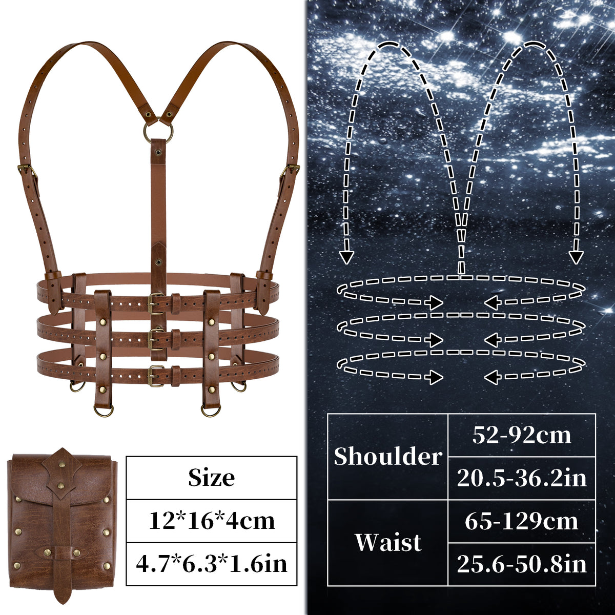 HiiFeuer 2PCs Punk Women Faux Leather Harness Waist Belt