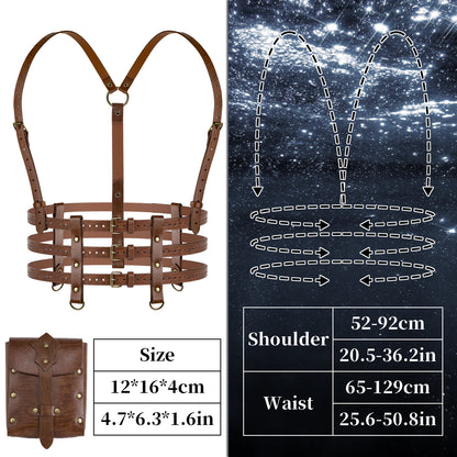 HiiFeuer 2PCs Punk Women Faux Leather Harness Waist Belt