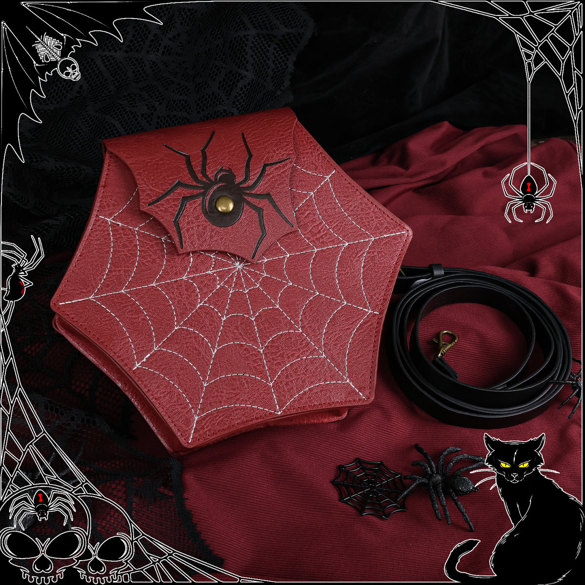 HiiFeuer Gothic Faux Leather Spider Web Purse