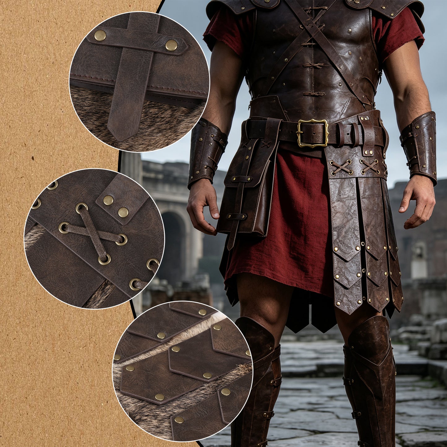 HiiFeuer Medieval Belt Knight Armor with Pouch Retro Faux Leather