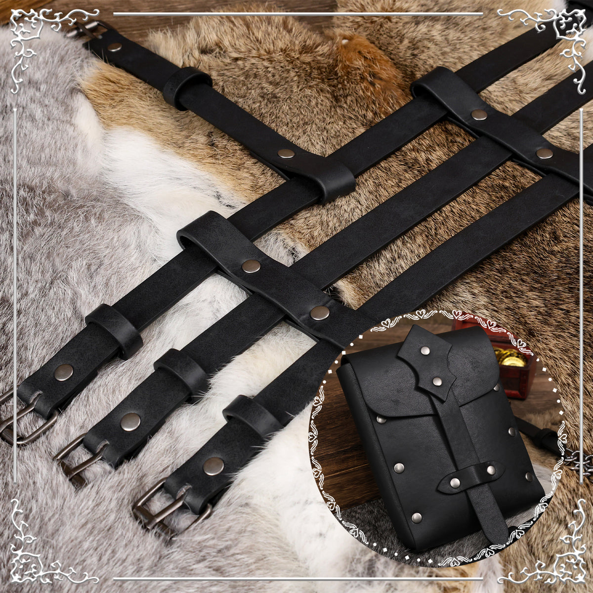 HiiFeuer 2PCs Punk Women Faux Leather Harness Waist Belt