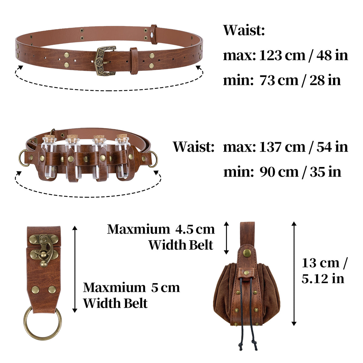 HiiFeuer 4PCs Medieval Alchemy Belt with Potion Vials