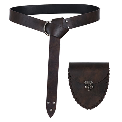 HiiFeuer Medieval Faux Leather Belt with Viking Waist Bag