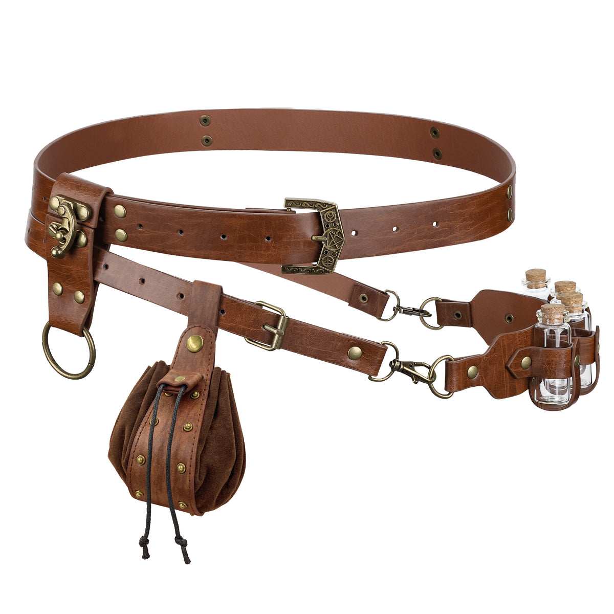 HiiFeuer 4PCs Medieval Alchemy Belt with Potion Vials