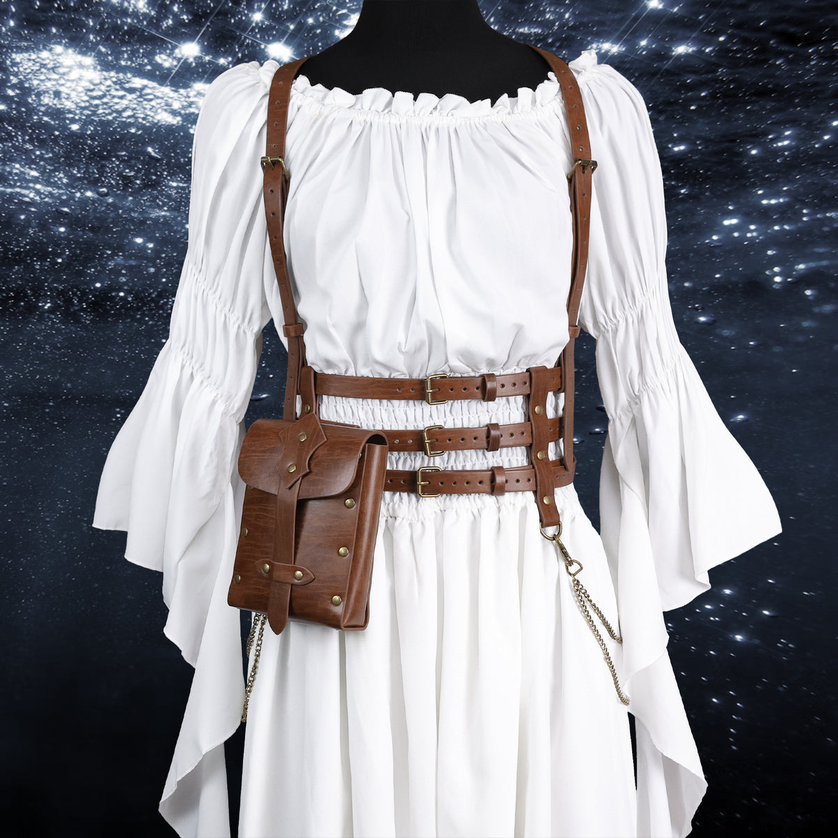 HiiFeuer 2PCs Punk Women Faux Leather Harness Waist Belt