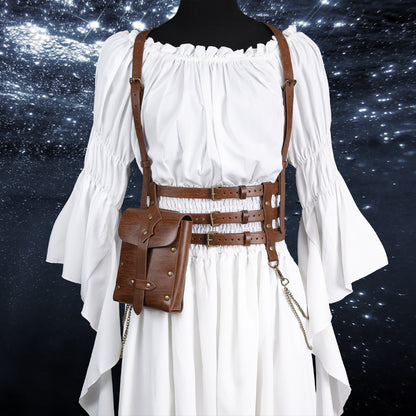 HiiFeuer 2PCs Punk Women Faux Leather Harness Waist Belt