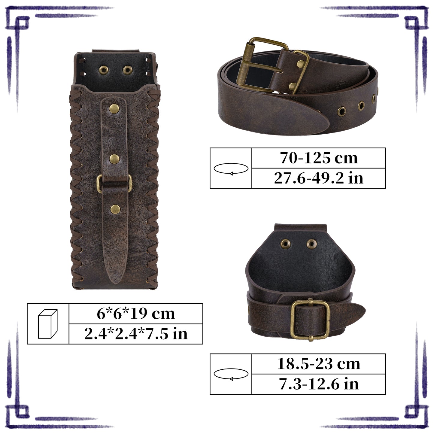 HiiFeuer 3Pcs Medieval Belt with Bottle Beer Holster