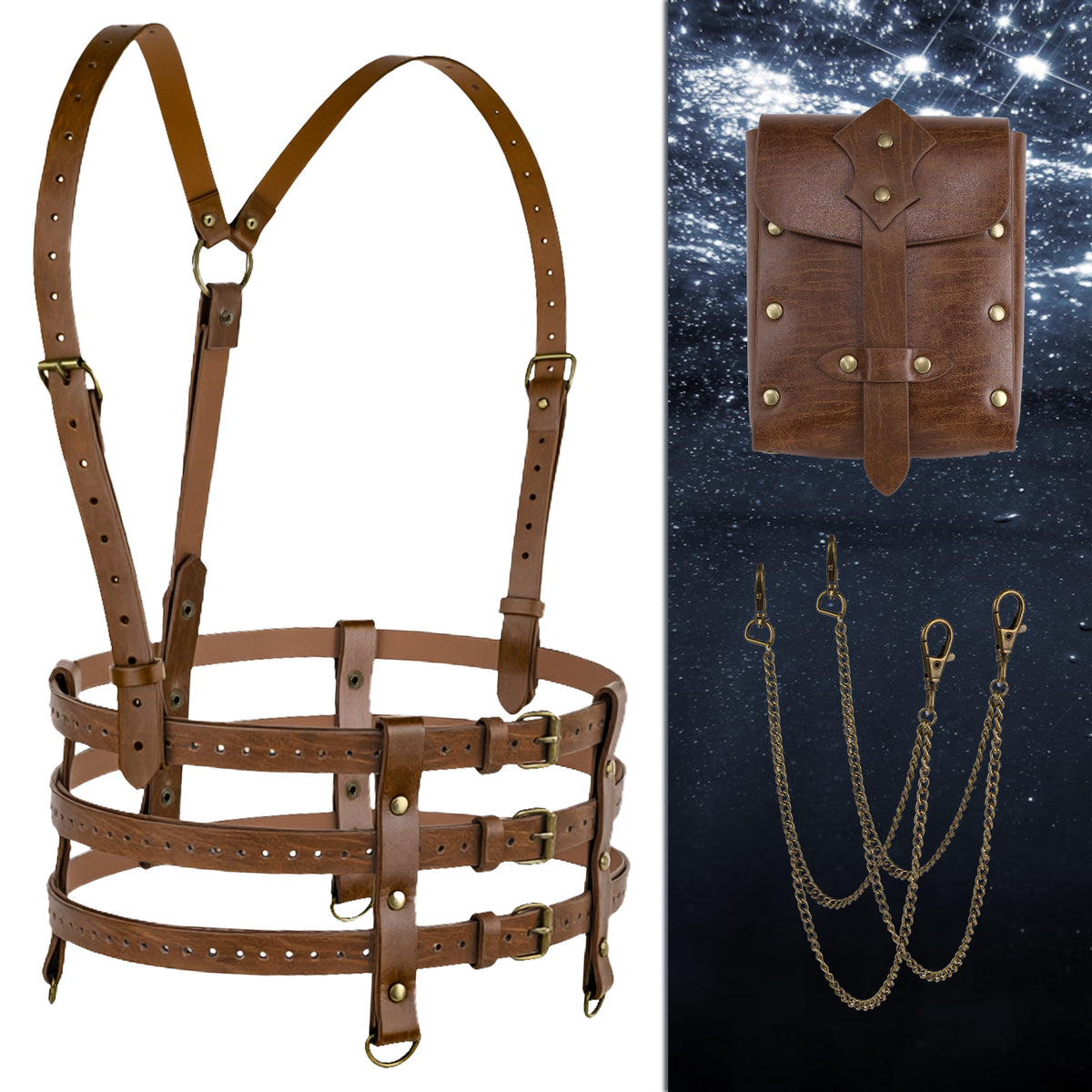 HiiFeuer 2PCs Punk Women Faux Leather Harness Waist Belt