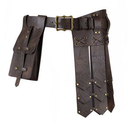 HiiFeuer Medieval Belt Knight Armor with Pouch Retro Faux Leather