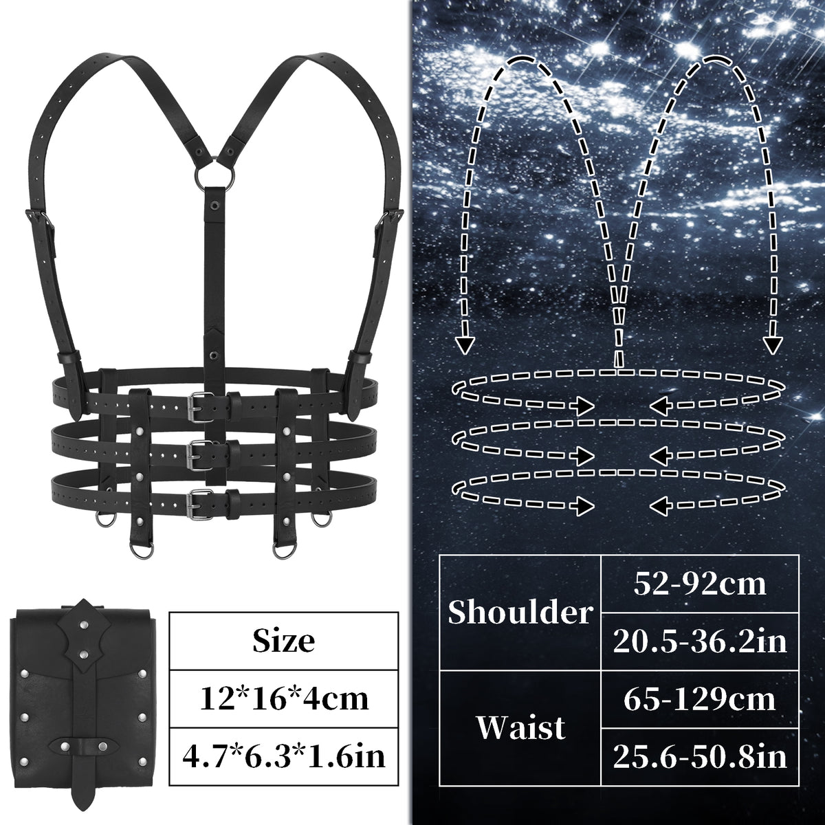 HiiFeuer 2PCs Punk Women Faux Leather Harness Waist Belt