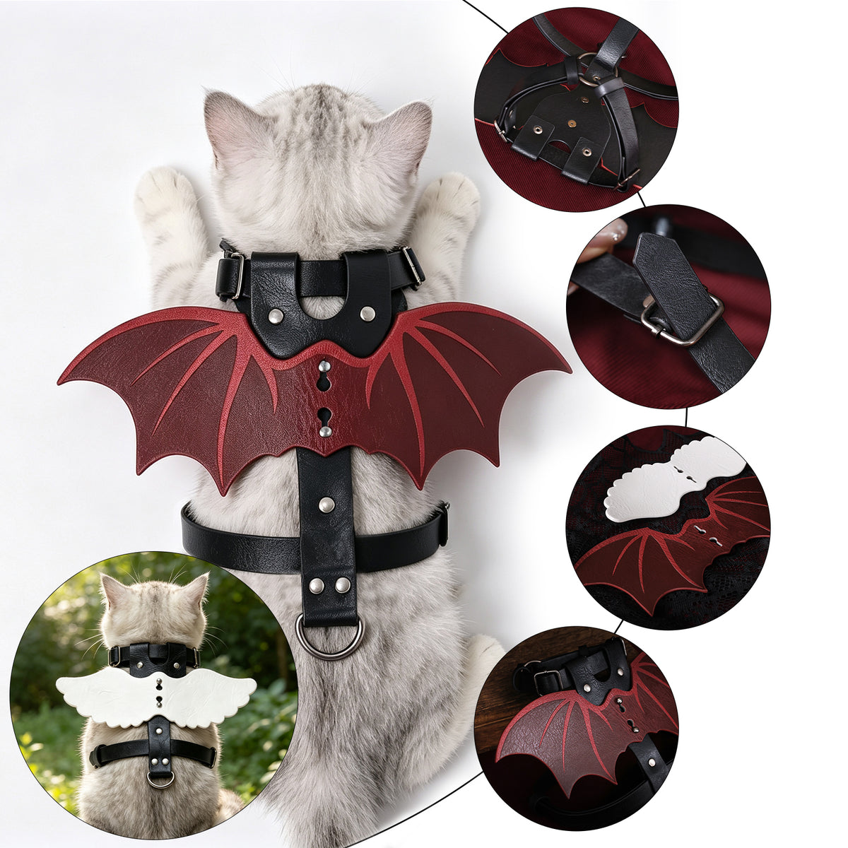HiiFeuer Faux Leather Angel Devil Red White Wing for Cat Dog
