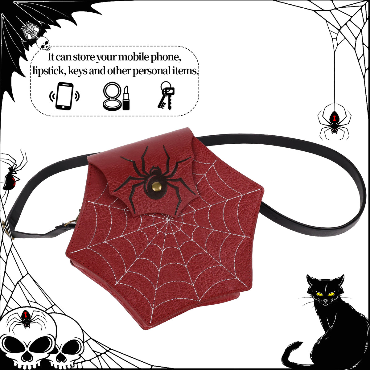 HiiFeuer Gothic Faux Leather Spider Web Purse