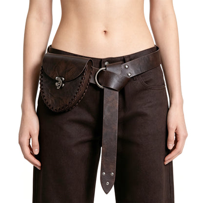 HiiFeuer Medieval Faux Leather Belt with Viking Waist Bag