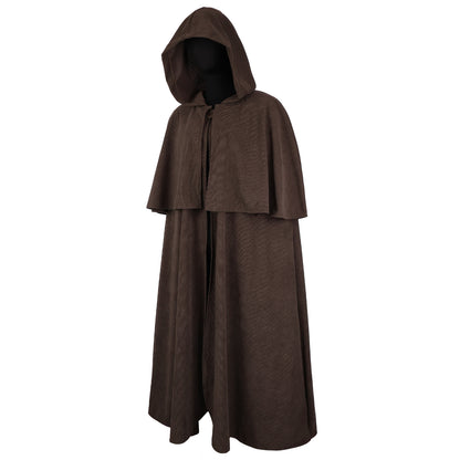 HiiFeuer Medieval Corduroy Hooded Cloak with Adjustable Brooch