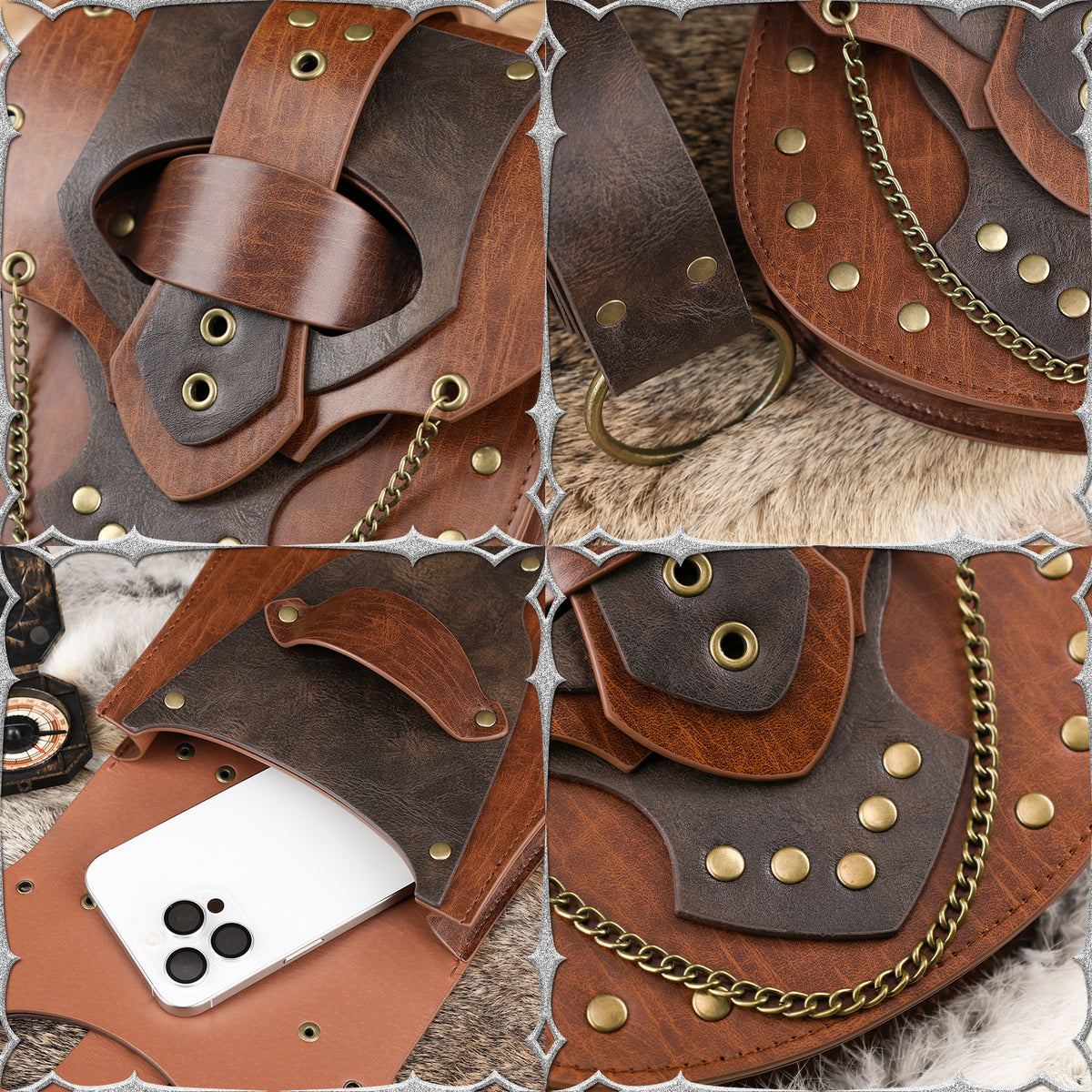 HiiFeuer Steampunk Studded Waist Pack Bag with Belt