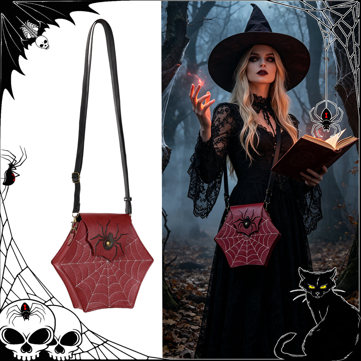 HiiFeuer Gothic Faux Leather Spider Web Purse