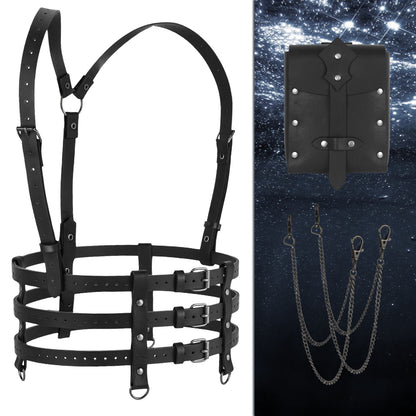 HiiFeuer 2PCs Punk Women Faux Leather Harness Waist Belt